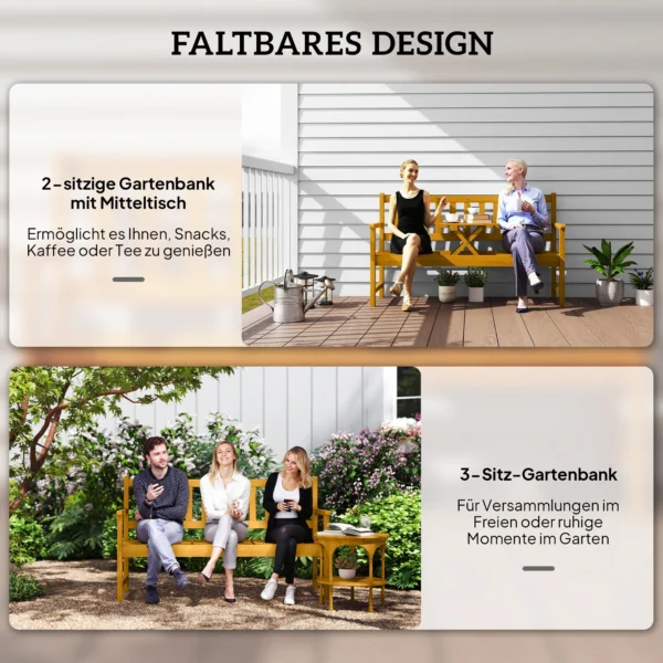 2 zits tuinbank hout, weerbestendige zitbank, tuinmeubelen met rug & armleuningen, inklapbare tafel parkbank 320kg belastbaar, balkonbank, houtenbank voor balkon, tuin, 149x56,5x89cm, teak 5