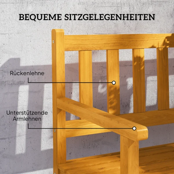 2 zits tuinbank hout, weerbestendige zitbank, tuinmeubelen met rug & armleuningen, inklapbare tafel parkbank 320kg belastbaar, balkonbank, houtenbank voor balkon, tuin, 149x56,5x89cm, teak 8