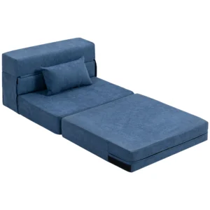 3 in 1 slaapstoel, opvouwbare slaapbank met bedfunctie, lendenkussen, relaxstoel in flanellook, chaise longue voor woonkamer, donkerblauw 1