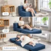 3 in 1 slaapstoel, opvouwbare slaapbank met bedfunctie, lendenkussen, relaxstoel in flanellook, chaise longue voor woonkamer, donkerblauw 5