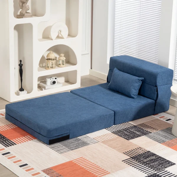 3 in 1 slaapstoel, opvouwbare slaapbank met bedfunctie, lendenkussen, relaxstoel in flanellook, chaise longue voor woonkamer, donkerblauw 8