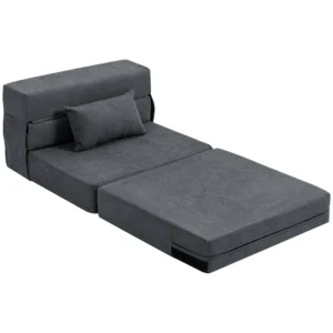 3 in 1 slaapstoel, opvouwbare slaapbank met bedfunctie, lendenkussen, relaxstoel in flanellook, chaise longue voor woonkamer, donkergrijs 1