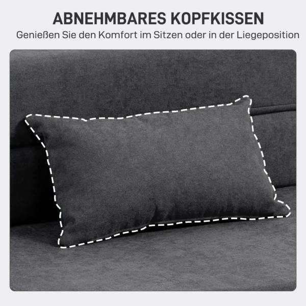 3 in 1 slaapstoel, opvouwbare slaapbank met bedfunctie, lendenkussen, relaxstoel in flanellook, chaise longue voor woonkamer, donkergrijs 7