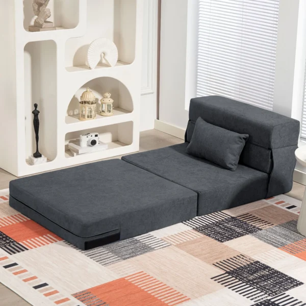 3 in 1 slaapstoel, opvouwbare slaapbank met bedfunctie, lendenkussen, relaxstoel in flanellook, chaise longue voor woonkamer, donkergrijs 8