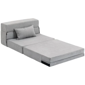 3 in 1 slaapstoel, opvouwbare slaapbank met bedfunctie, lendenkussen, relaxstoel in flanellook, chaise longue voor woonkamer, lichtgrijs 1