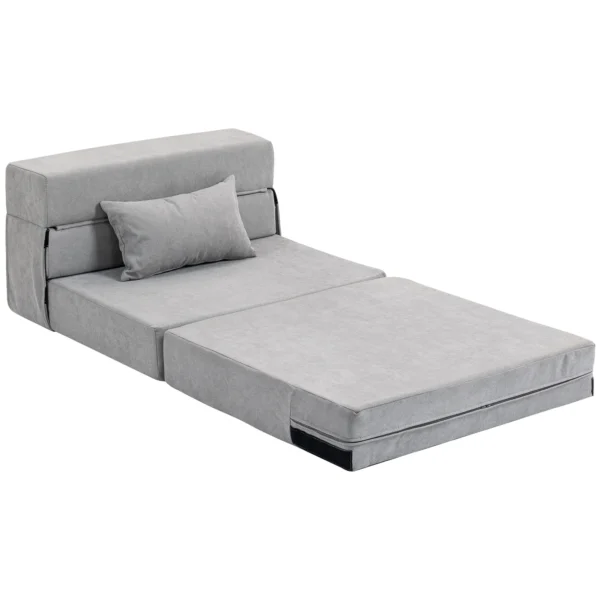 3 in 1 slaapstoel, opvouwbare slaapbank met bedfunctie, lendenkussen, relaxstoel in flanellook, chaise longue voor woonkamer, lichtgrijs 1