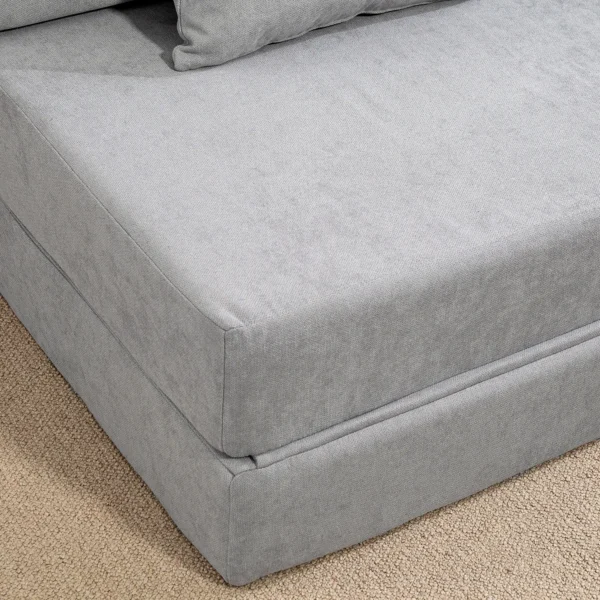 3 in 1 slaapstoel, opvouwbare slaapbank met bedfunctie, lendenkussen, relaxstoel in flanellook, chaise longue voor woonkamer, lichtgrijs 10