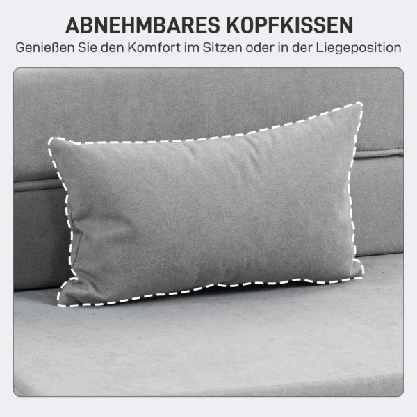 3 in 1 slaapstoel, opvouwbare slaapbank met bedfunctie, lendenkussen, relaxstoel in flanellook, chaise longue voor woonkamer, lichtgrijs 7