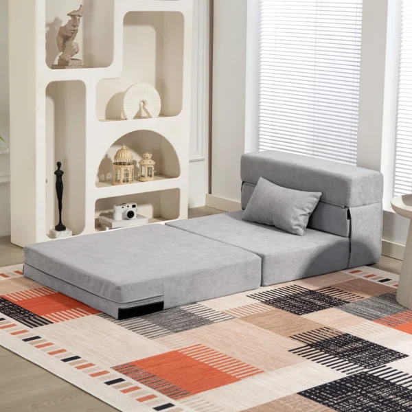 3 in 1 slaapstoel, opvouwbare slaapbank met bedfunctie, lendenkussen, relaxstoel in flanellook, chaise longue voor woonkamer, lichtgrijs 8