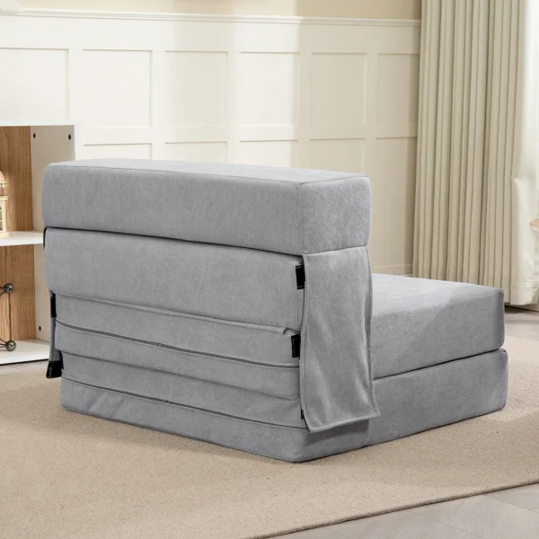 3 in 1 slaapstoel, opvouwbare slaapbank met bedfunctie, lendenkussen, relaxstoel in flanellook, chaise longue voor woonkamer, lichtgrijs 9
