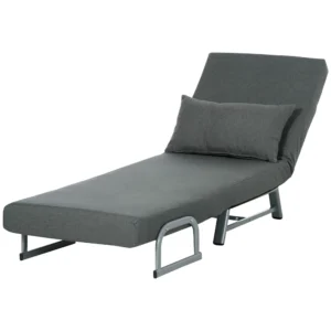3 in 1 slaapstoel, slaapbank met bedfunctie, sierkussens, opklapbare relaxstoel met verstelbare rugleuning armleuning ligstoel in linnenlook, voor woonkamer, donkergrijs 1