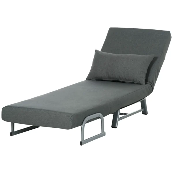 3 in 1 slaapstoel, slaapbank met bedfunctie, sierkussens, opklapbare relaxstoel met verstelbare rugleuning armleuning ligstoel in linnenlook, voor woonkamer, donkergrijs 1