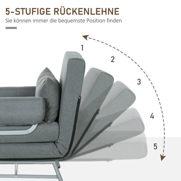 3 in 1 slaapstoel, slaapbank met bedfunctie, sierkussens, opklapbare relaxstoel met verstelbare rugleuning armleuning ligstoel in linnenlook, voor woonkamer, donkergrijs 6