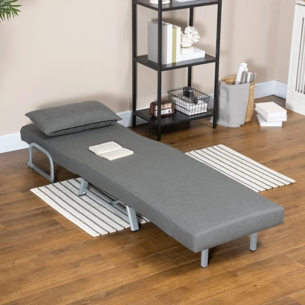 3 in 1 slaapstoel, slaapbank met bedfunctie, sierkussens, opklapbare relaxstoel met verstelbare rugleuning armleuning ligstoel in linnenlook, voor woonkamer, donkergrijs 8