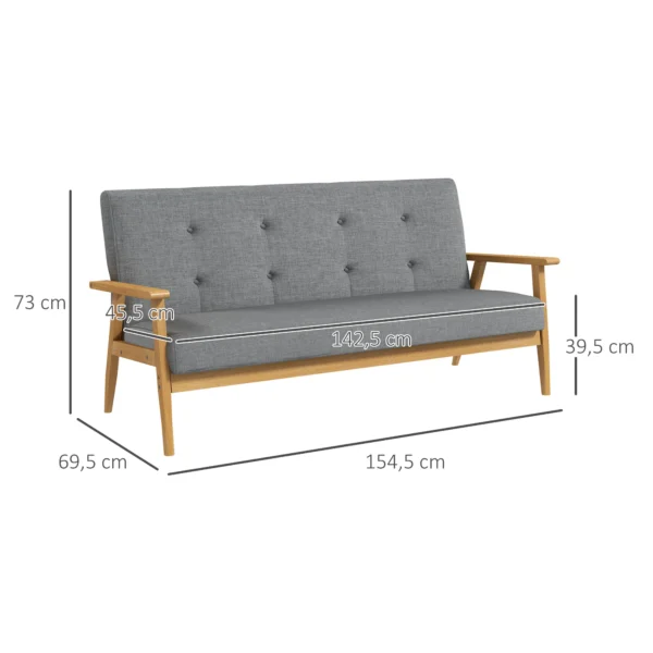 3 zits bank, bank met armleuningen, rugkussens, woonkamerbank met linnenlook, gestoffeerde bank voor woonkamer, slaapkamer 154,5 x 69,5 x 73 cm, donkergrijs 4