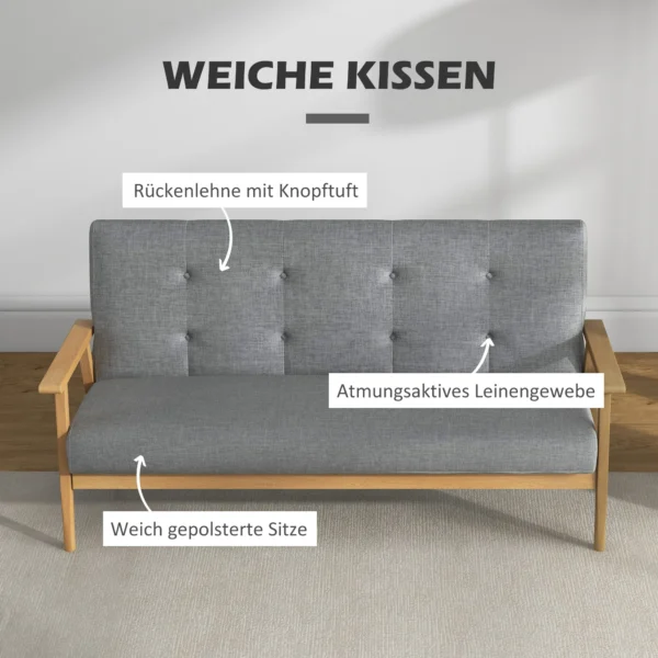 3 zits bank, bank met armleuningen, rugkussens, woonkamerbank met linnenlook, gestoffeerde bank voor woonkamer, slaapkamer 154,5 x 69,5 x 73 cm, donkergrijs 5