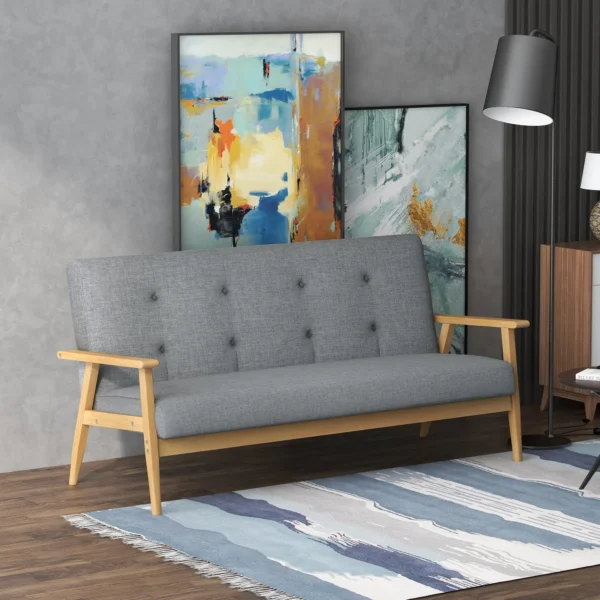 3 zits bank, bank met armleuningen, rugkussens, woonkamerbank met linnenlook, gestoffeerde bank voor woonkamer, slaapkamer 154,5 x 69,5 x 73 cm, donkergrijs 8