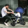 6 in 1 dreirad mit schubstange, kinderdreirad mit abnehmbarem sonnendach, kissen, laufrad mit 5 punkt sicherheitsgurt, korb, becherhalter, für 1 5 jahre kinder, dunkelblau 2
