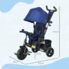 6 in 1 dreirad mit schubstange, kinderdreirad mit abnehmbarem sonnendach, kissen, laufrad mit 5 punkt sicherheitsgurt, korb, becherhalter, für 1 5 jahre kinder, dunkelblau 4