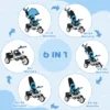6 in 1 driewieler met duwstang, kinderdriewieler met afneembaar zonnedak, kussen, loopfiets met 5 punts veiligheidsgordel, mand, bekerhouder, voor 1 5 jaar kinderen, blauw 5