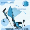 6 in 1 driewieler met duwstang, kinderdriewieler met afneembaar zonnedak, kussen, loopfiets met 5 punts veiligheidsgordel, mand, bekerhouder, voor 1 5 jaar kinderen, blauw 6