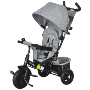 6 in 1 driewieler met duwstang, kinderdriewieler met afneembaar zonnedak, kussen, loopfiets met 5 punts veiligheidsgordel, mand, bekerhouder, voor 1 5 jaar kinderen, grijs 1