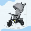 6 in 1 driewieler met duwstang, kinderdriewieler met afneembaar zonnedak, kussen, loopfiets met 5 punts veiligheidsgordel, mand, bekerhouder, voor 1 5 jaar kinderen, grijs 4