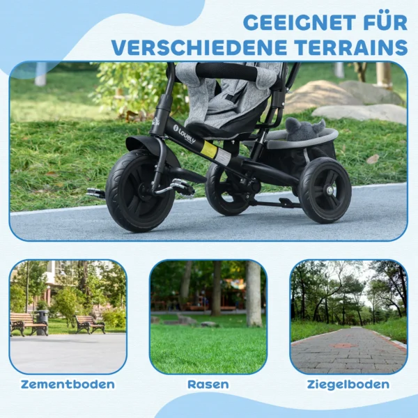 6 in 1 driewieler met duwstang, kinderdriewieler met afneembaar zonnedak, kussen, loopfiets met 5 punts veiligheidsgordel, mand, bekerhouder, voor 1 5 jaar kinderen, grijs 7