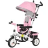 6 in 1 driewieler met duwstang, kinderdriewieler met afneembaar zonnedak, loopfiets met 5 punts veiligheidsgordel, mand, bekerhouder, voor 1 5 jaar kinderen, roze 1