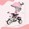 6 in 1 driewieler met duwstang, kinderdriewieler met afneembaar zonnedak, loopfiets met 5 punts veiligheidsgordel, mand, bekerhouder, voor 1 5 jaar kinderen, roze 4