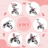 6 in 1 driewieler met duwstang, kinderdriewieler met afneembaar zonnedak, loopfiets met 5 punts veiligheidsgordel, mand, bekerhouder, voor 1 5 jaar kinderen, roze 5