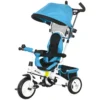 6 in 1 driewieler met duwstang, kinderdriewieler met afneembaar zonnedak, loopfiets met 5 punts veiligheidsgordel, mand, drankhouder, voor 1 5 jaar kinderen, blauw 1