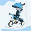 6 in 1 driewieler met duwstang, kinderdriewieler met afneembaar zonnedak, loopfiets met 5 punts veiligheidsgordel, mand, drankhouder, voor 1 5 jaar kinderen, blauw 4
