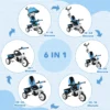 6 in 1 driewieler met duwstang, kinderdriewieler met afneembaar zonnedak, loopfiets met 5 punts veiligheidsgordel, mand, drankhouder, voor 1 5 jaar kinderen, blauw 5