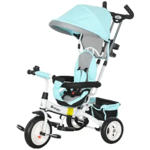 6 in 1 driewieler met duwstang, kinderdriewieler met afneembaar zonnedak, loopfiets met 5 punts veiligheidsgordel, mand, drankhouder, voor 1 5 jaar kinderen, groen 1