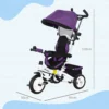 6 in 1 driewieler met duwstang, kinderdriewieler met afneembaar zonnedak, loopfiets met 5 punts veiligheidsgordel, mand, drankhouder, voor 1 5 jaar kinderen, paars 4