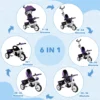 6 in 1 driewieler met duwstang, kinderdriewieler met afneembaar zonnedak, loopfiets met 5 punts veiligheidsgordel, mand, drankhouder, voor 1 5 jaar kinderen, paars 5