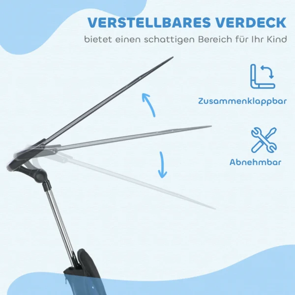 6 in 1 driewieler met duwstang, kinderdriewieler met afneembaar zonnedak, verstelbaar loopwiel met bekerhouder, mand, voor 1 5 jaar kinderen, donkerblauw 6