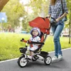 6 in 1 driewieler met duwstang, kinderdriewieler met veiligheidsgordel, opvouwbaar, afneembaar zonnedak, drankhouder, mand, pedaal, tot 25 kg, voor 1 5 jaar kinderen, rood 2