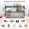 Afdruiprek servies, 2 laags afdruipstandaard met haken, bordrek, accessoires, 100 cm afdruiprooster rek voor keukenspoelbak, staal, zwart 6