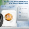 Afvoerdroger 4 kg wasdroger met desinfectie, ontgeuring, slimme modus, droger met roestvrijstalen bak, voorlader, voor appartement, huis, campers, wit 6