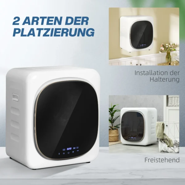 Afvoerdroger 4 kg wasdroger met desinfectie, ontgeuring, slimme modus, droger met roestvrijstalen bak, voorlader, voor appartement, huis, campers, wit 9