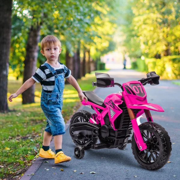 Aiyaplay 12v elektrische kinder motorfiets, kinderfiets met trainingswielen, tot 3 km/u, elektrische motorfiets met claxon en startgeluid, kinderrijtuig voor 3 8 jaar oude kinderen, max. 30 kg, roze 2