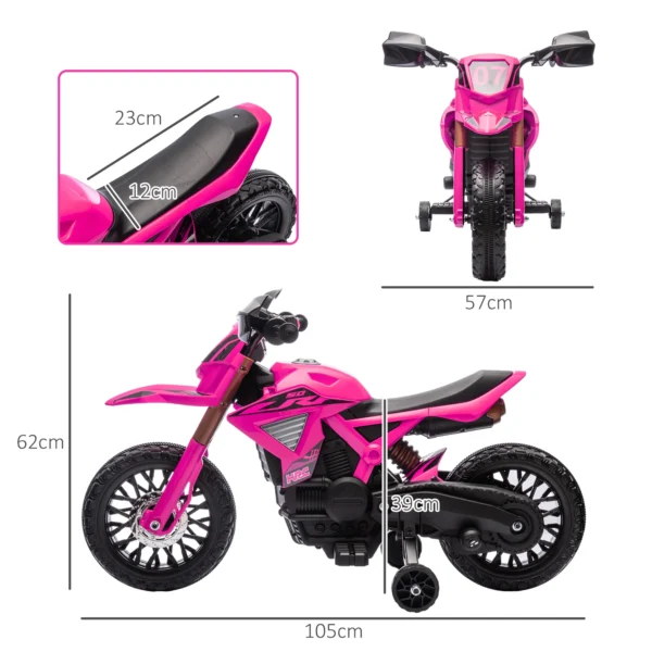 Aiyaplay 12v elektrische kinder motorfiets, kinderfiets met trainingswielen, tot 3 km/u, elektrische motorfiets met claxon en startgeluid, kinderrijtuig voor 3 8 jaar oude kinderen, max. 30 kg, roze 4
