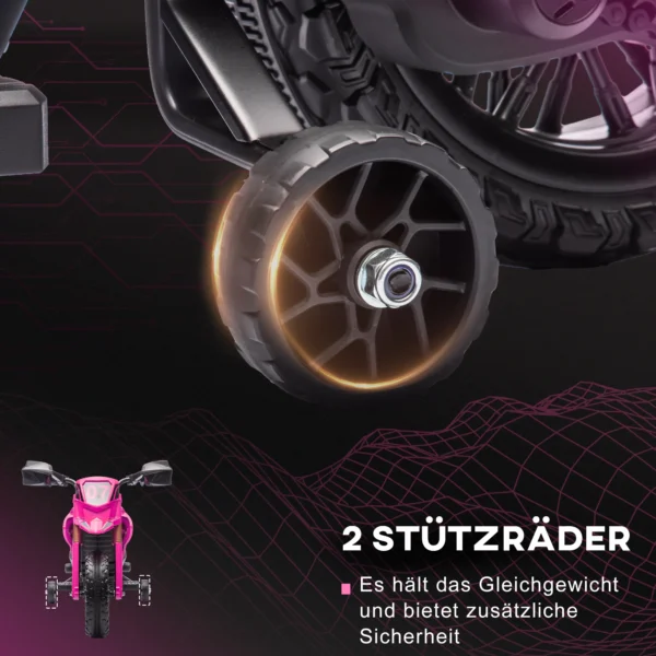 Aiyaplay 12v elektrische kinder motorfiets, kinderfiets met trainingswielen, tot 3 km/u, elektrische motorfiets met claxon en startgeluid, kinderrijtuig voor 3 8 jaar oude kinderen, max. 30 kg, roze 6