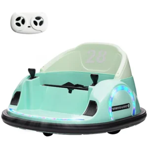Aiyaplay 12v kinder autoscooter met 2,4 g afstandsbediening, elektrische bumper met muziek en lichtjes, 2 km/u, kinder elektrische auto met 360° rotatie, voor 1,5 5 jaar, groen 1