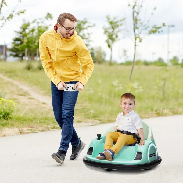 Aiyaplay 12v kinder autoscooter met 2,4 g afstandsbediening, elektrische bumper met muziek en lichtjes, 2 km/u, kinder elektrische auto met 360° rotatie, voor 1,5 5 jaar, groen 2