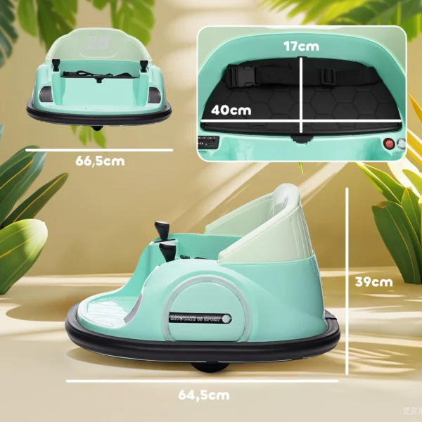 Aiyaplay 12v kinder autoscooter met 2,4 g afstandsbediening, elektrische bumper met muziek en lichtjes, 2 km/u, kinder elektrische auto met 360° rotatie, voor 1,5 5 jaar, groen 4