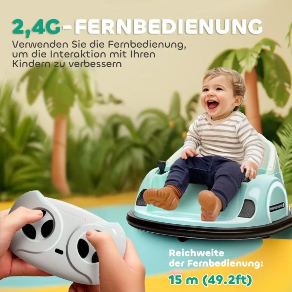 Aiyaplay 12v kinder autoscooter met 2,4 g afstandsbediening, elektrische bumper met muziek en lichtjes, 2 km/u, kinder elektrische auto met 360° rotatie, voor 1,5 5 jaar, groen 7