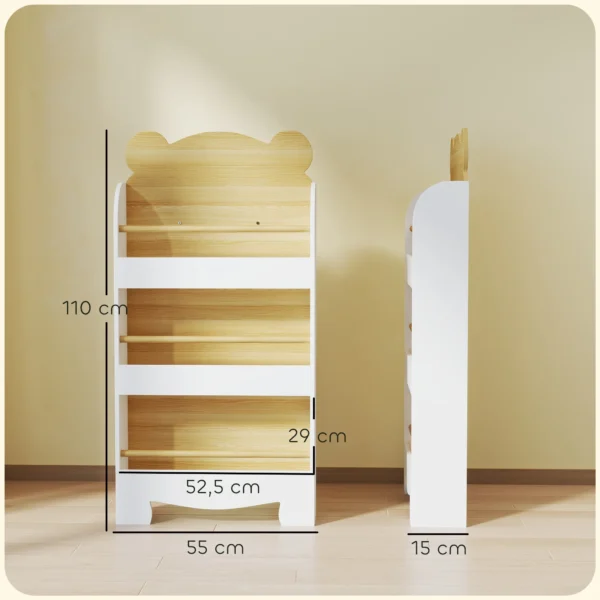 Aiyaplay kinderboekenkast met 3 planken houten opbergrek speelgoedrek voor speelgoed boeken vrijstaand rek kinderkamerrek voor kinderkamer speelkamer 55x15x110cm wit 4
